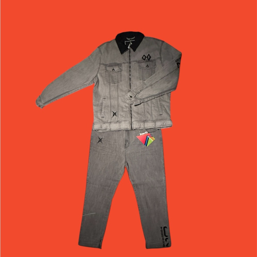 Men's Gray Denim Jacket and Pants Set